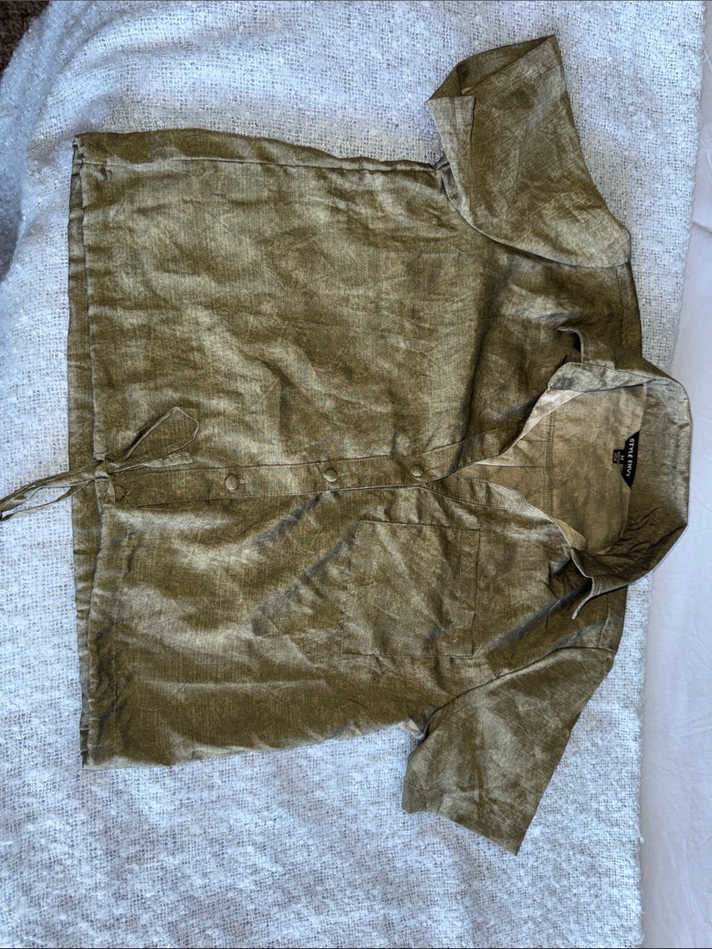 Style Envy Olive Green Button-Down Crop Shirt